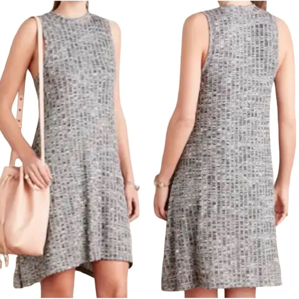 Maeve Anthropologie Emerson Swing Dress Gray Space Dye Knit Pockets Mock Neck S - Picture 10 of 14